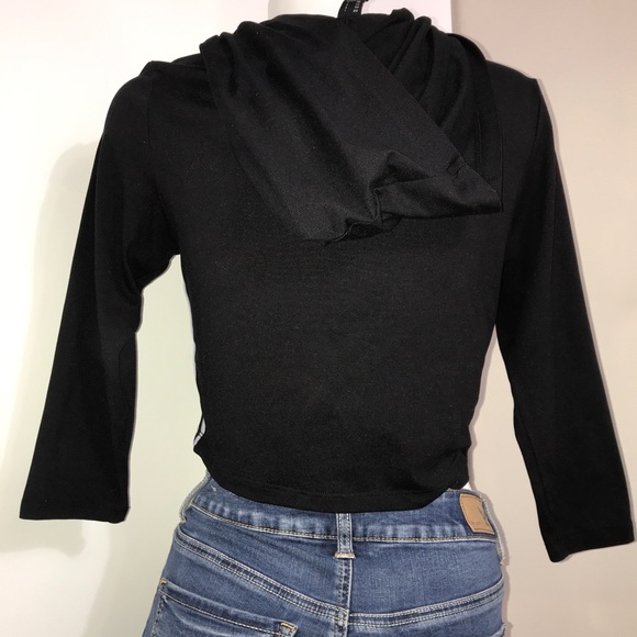 CooPerformance Black Cropped Silver Striped Hoodie - Picture 8 of 10